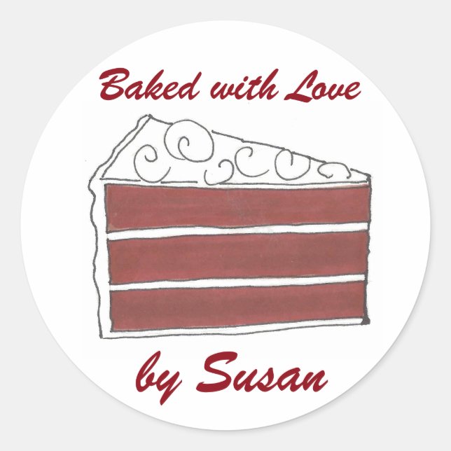 Gebacken mit Liebe Personalisierte Red Velvet Cake Runder Aufkleber (Vorderseite)