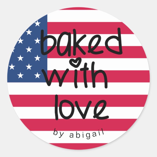 Gebacken mit Liebe - Personalisierte US-Flagge Runder Aufkleber (Vorderseite)