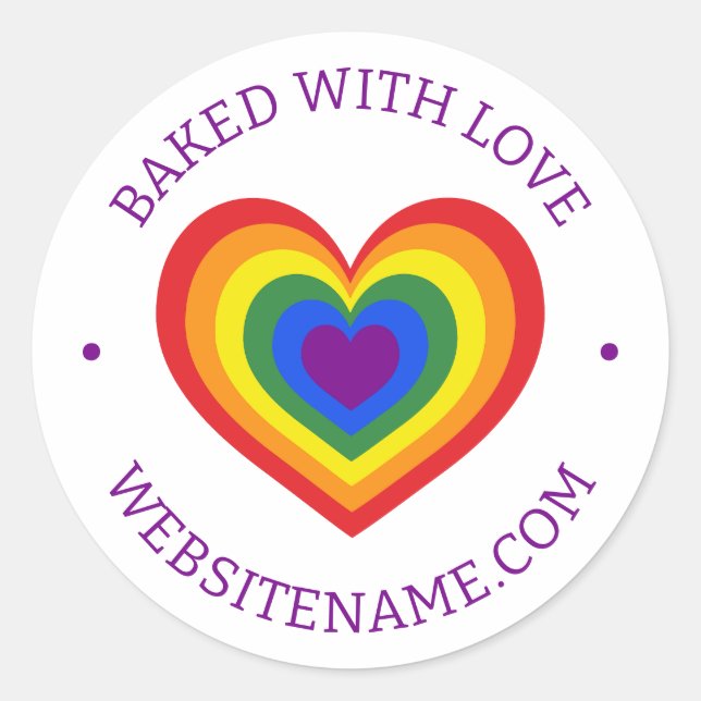 Gebacken mit Liebe Rainbow Heart Custom Website Runder Aufkleber (Vorderseite)