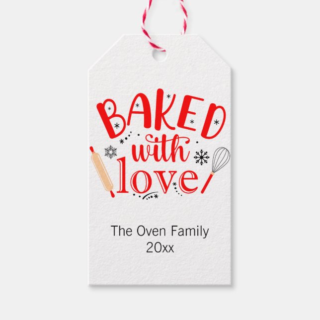 Gebacken mit Liebe Red Holiday Modern Geschenkanhänger (Vorderseite)