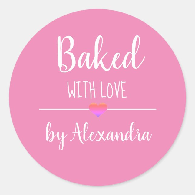 Gebacken mit Liebe rosa Name Runder Aufkleber (Vorderseite)
