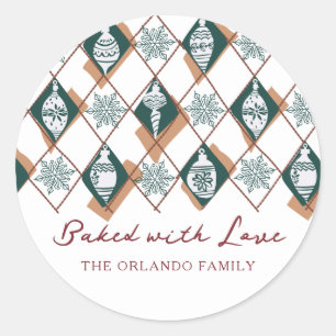 Gebacken mit Liebe Rot Grün Weihnachtsfest Backen Runder Aufkleber