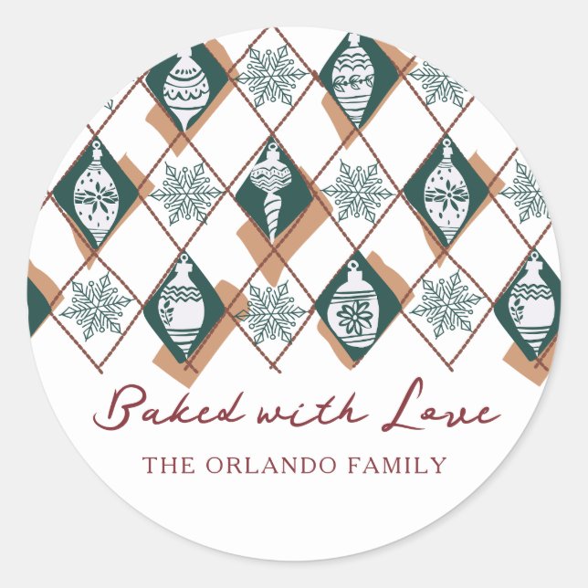 Gebacken mit Liebe Rot Grün Weihnachtsfest Backen Runder Aufkleber (Vorderseite)
