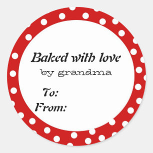 Gebacken mit Liebe roter Polka Punkt Runder Aufkleber