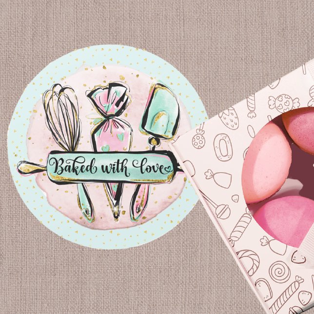 gebacken mit Liebe Runder Aufkleber (Von Creator hochgeladen)