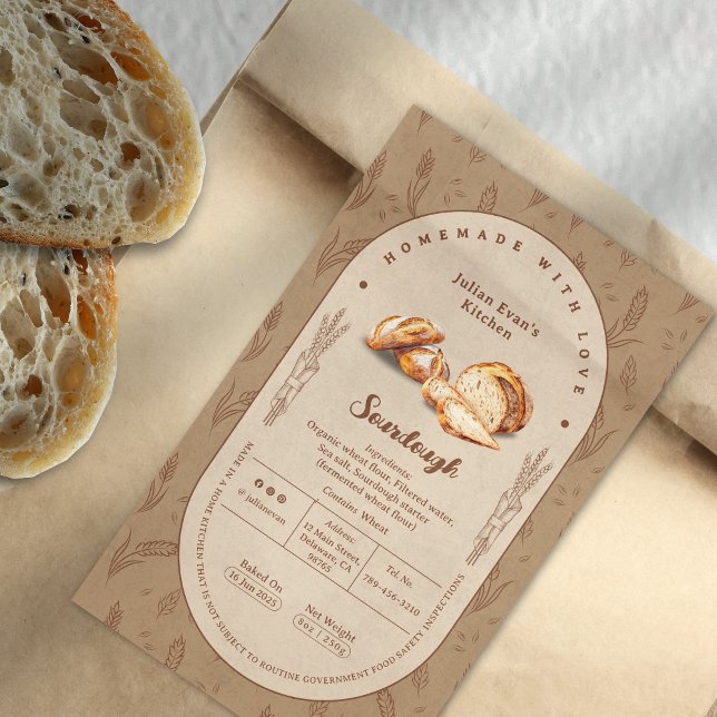 Gebacken mit Liebe Sourdough Hütte Food Law Label Rechteckiger Aufkleber (Baked With Love Sourdough Cottage Food Law Label)