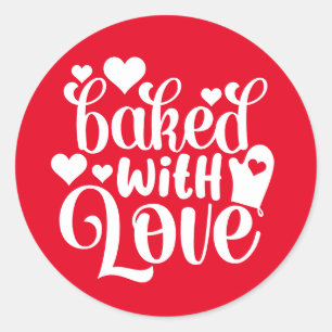 gebacken mit Liebe   Typografie Holiday Red Baking Runder Aufkleber