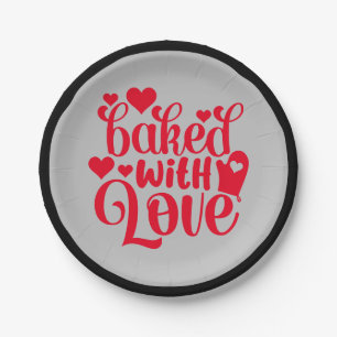 Gebacken mit Liebe Zitat Red Hearts Party Pappteller