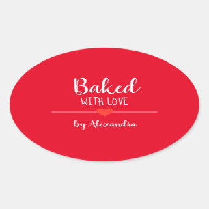 Gebacken mit roter Liebe Ovaler Aufkleber