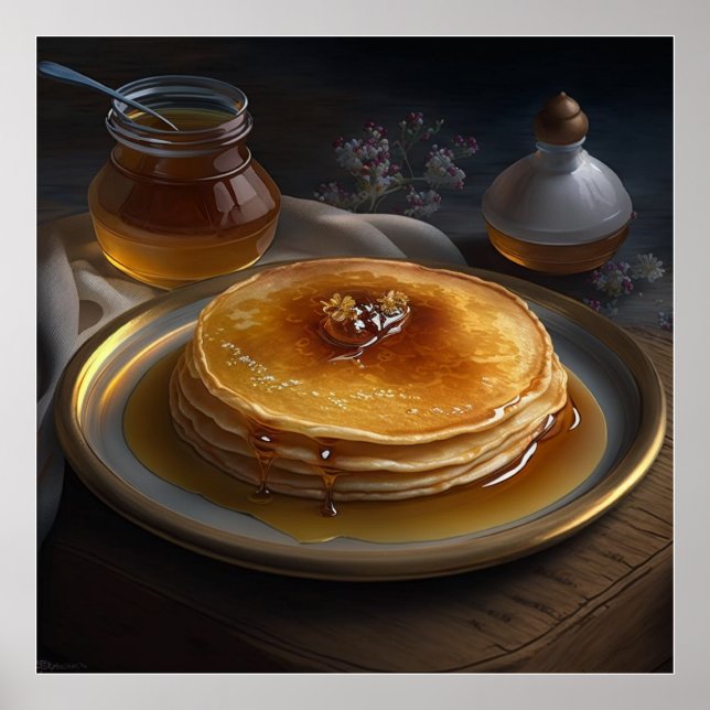 Gebackene Pfannkuchen auf einer bestechenden Platt Poster (Vorne)