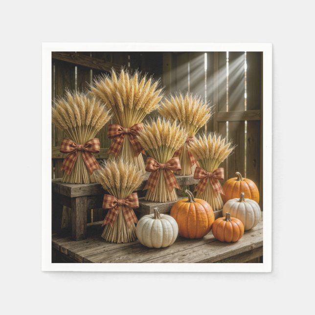 Gebackene Weizenschalen im Stall mit Pumpkins Serviette (Vorderseite)