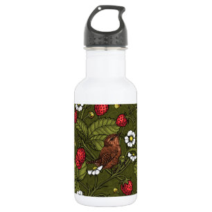 Gebärde und Erdbeeren auf dunkelgrün Edelstahlflasche