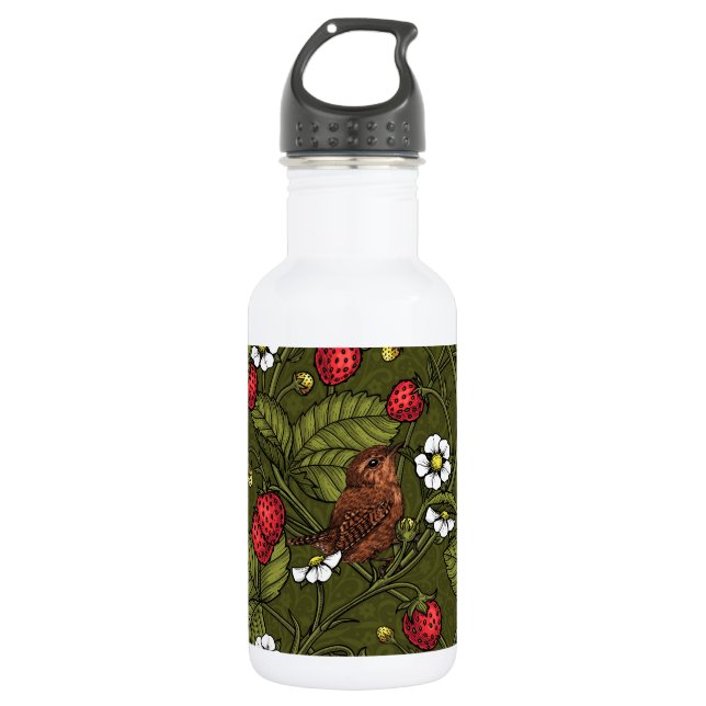 Gebärde und Erdbeeren auf dunkelgrün Edelstahlflasche (Vorderseite)