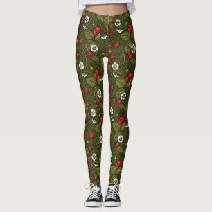 Gebärde und Erdbeeren auf dunkelgrün Leggings