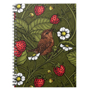 Gebärde und Erdbeeren auf dunkelgrün Notizblock
