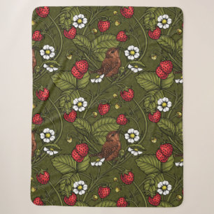 Gebärde und Erdbeeren auf dunkelgrün Sherpadecke