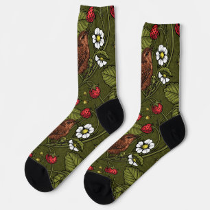 Gebärde und Erdbeeren auf dunkelgrün Socken