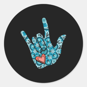 Gebärdensprache I Liebe You Gesture Heart Deaf Awa Runder Aufkleber