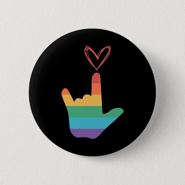 Gebärdensprache Regenbogen Liebe Symbol Gehörlos Button (Vorderseite)