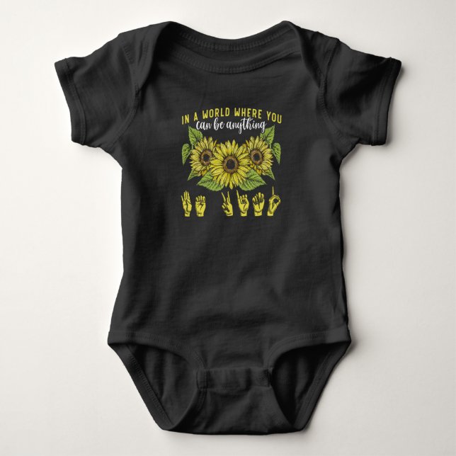 Gebärdensprache taub Sonnenblumen sei freundlich Baby Strampler (Vorderseite)