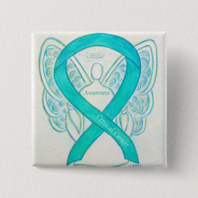 Gebärmutterhalskrebs Aquamarines Sensibilisierungs Button (Vorderseite)