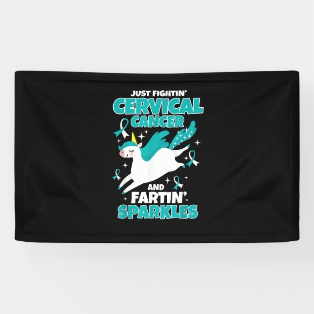 Gebärmutterhalskrebs Funny Unicorn Farb Glitzern T Banner (Horizontal)