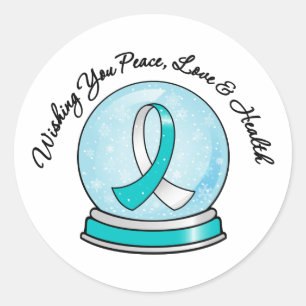 Gebärmutterhalskrebs-Ribbon Frohe Weihnachtsschne Runder Aufkleber