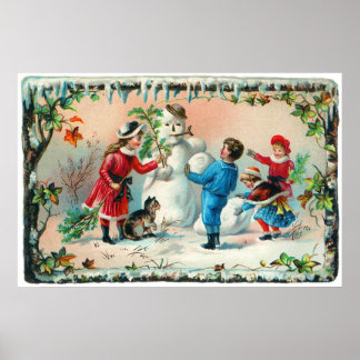 Gebäude a Snowman c.1890 Poster