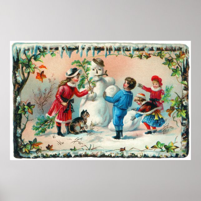 Gebäude a Snowman c.1890 Poster (Vorne)