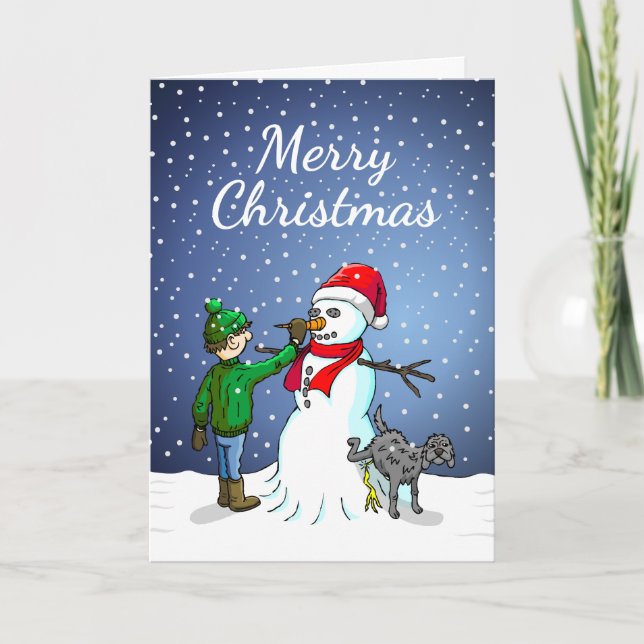 Gebäude a Snowman Feiertagskarte (Vorderseite)