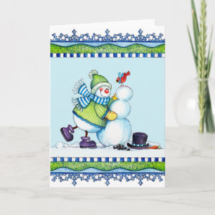 Gebäude a Snowman - Grußkarte Feiertagskarte