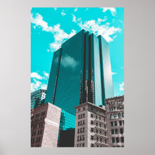 GEBÄUDE BLAUE CURTAIN WALL UNTER AQUAMARINEN SKIEN POSTER