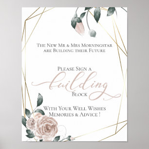 Gebäude Block Guest Book Dusty Rose Floral Gold Poster
