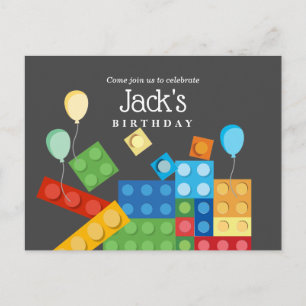 Gebäude, Block, Spielzeugziegel Einladungspostkarte