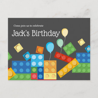 Gebäude, Block, Spielzeugziegel Einladungspostkarte