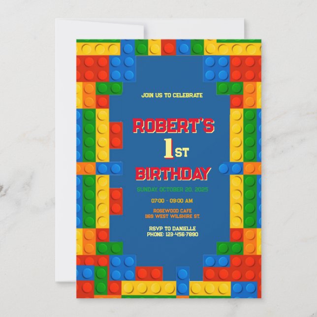 Gebäude blockiert Geburtstag, 1. Bau Einladung (Vorderseite)