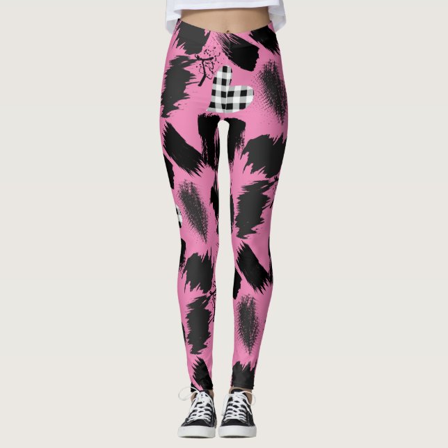 Gebäude blockiert.Schwarz und Weiß.w.01x4 Rosa BG Leggings (Vorderseite)