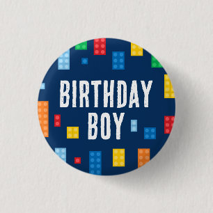 Gebäude Blocks Birthday Boy Button