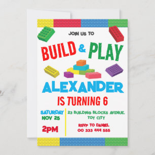 Gebäude Blocks Boy Birthday Toy Einladung