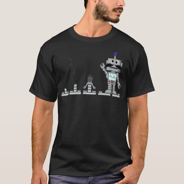 Gebäude blockt Brick Robot mit Mustache Robotics T-Shirt (Vorderseite)