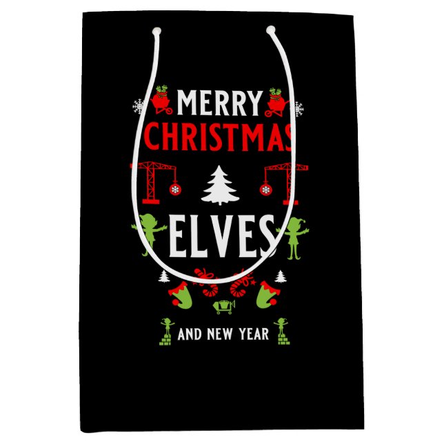 Gebäude Construction Christmas Ugly Mittlere Geschenktüte (Vorderseite)