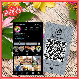 Gebäude Construction Instagram Dusty Blue QR Code Visitenkarte