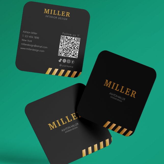 Gebäude Constructor Qr Code Black & Metallic Gold Quadratische Visitenkarte (Building Constructor Qr Code Black & Metallic Gold Square Business Card)