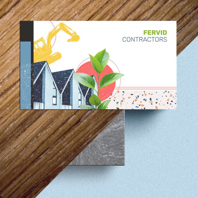 Gebäude Contractor Bold Modern Construction Visitenkarte (Bold and colorful Building Contractor Construction business card in a retro modern collage design.)
