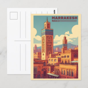 Gebäude der Altstadt von Marrakesch mit Moschee Postkarte