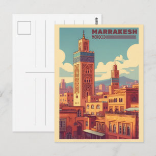 Gebäude der Altstadt von Marrakesch mit Moschee Postkarte