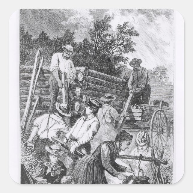 Gebäude der Blockhütte Quadratischer Aufkleber (Vorderseite)