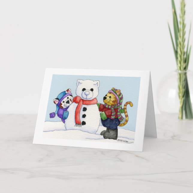 Gebäude einer Schneekatze Feiertagskarte (Vorderseite)