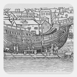 Gebäude eines Schiffes Quadratischer Aufkleber