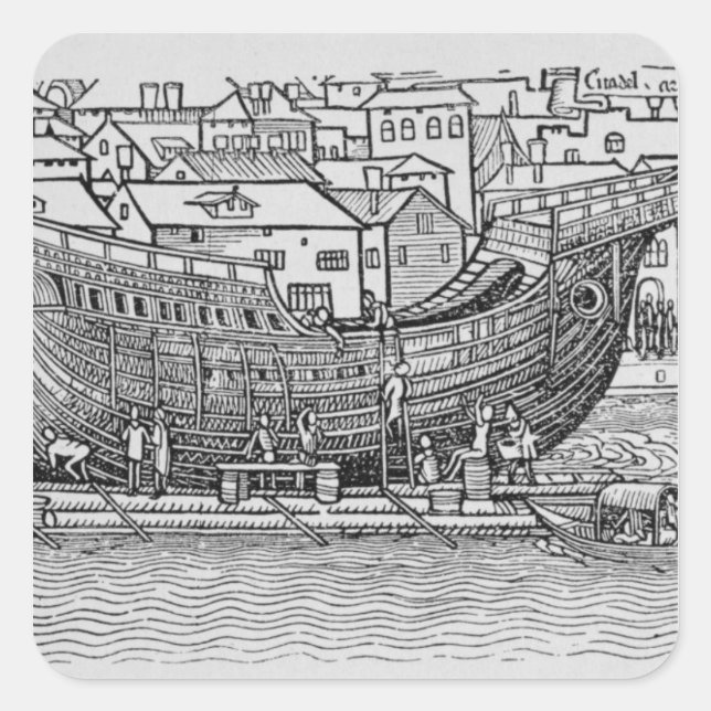 Gebäude eines Schiffes Quadratischer Aufkleber (Vorderseite)